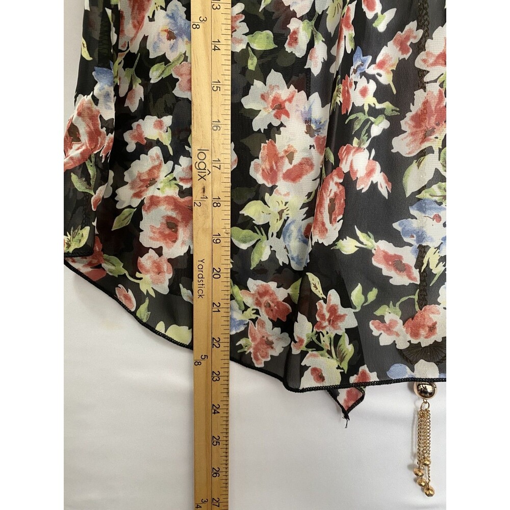 Women’s Sheer Floral Sleeveless Top Black Multicolor Lightweight Size M - Picture 6 of 6